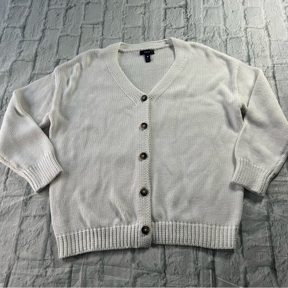 Aqua Oversized 100% Cotton Knit Cardigan White - Picture 2 of 6